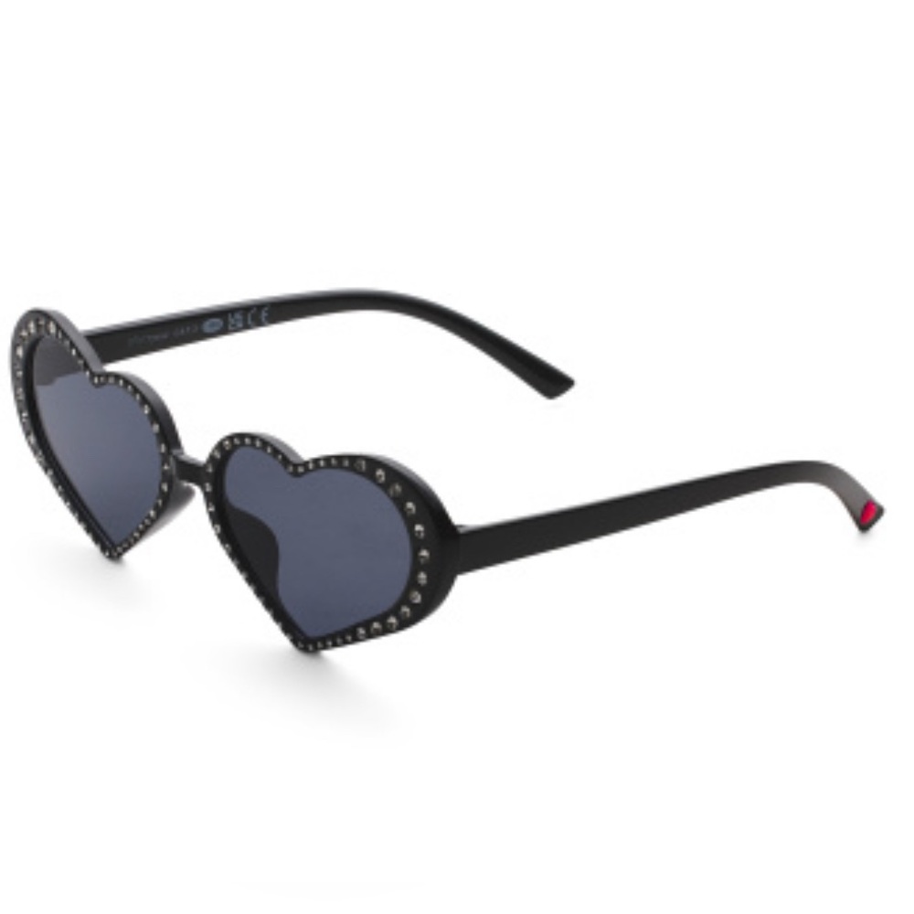 NWT BETSEY JOHNSON Black Heart-Shaped Sunglasses with Jewel Embellished Front